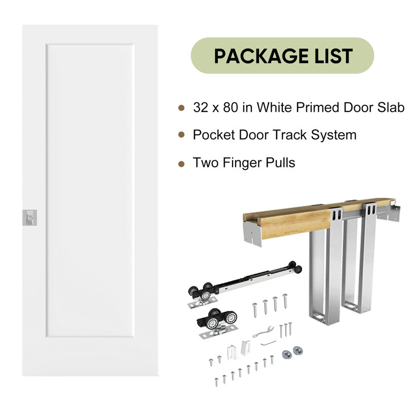 Porte coulissante 32 po x 80 po à 1 panneau et à fond creux avec passe-tringle et porte-placard avec loquet en nickel