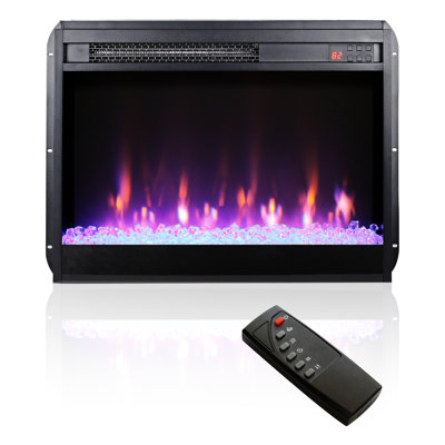 Foyer électrique encastrable 23 po - flamme de cristal, 9 réglages de luminosité réglables, télécommande, protection contre la surchauffe ultra-mince de 23 po et 11 températures, minuterie