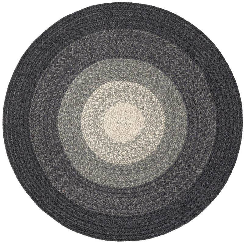  Ombre Hand Braided Wool Rug, Gray, Round 3'1"