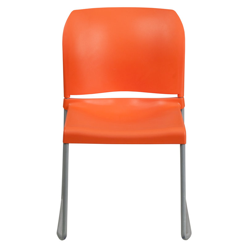 Oliverson 880 lb. Capacity Full Back Contoured Stack Chair with Powder Coated Sled Base, Orange, Gray