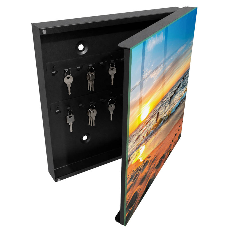 Key box for home, Opens to the left, 30x30x5, White, Sunset over the sea and the beach, 