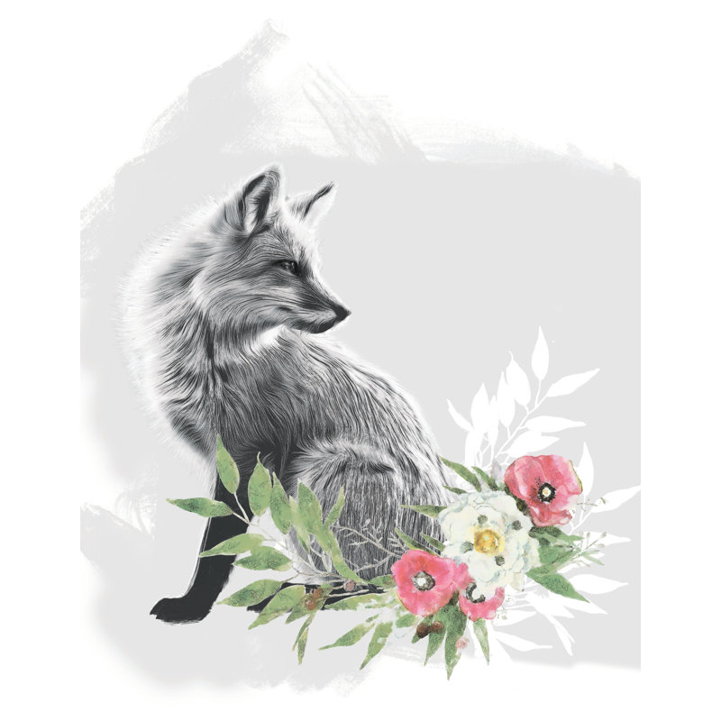 Floral Fox - Painting Print, 46cm H x 30cm W, Wrapped Canvas