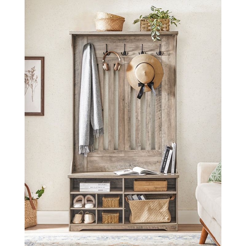 Chalemet Hall Tree 39.4'' Wide with Bench and Shoe Storage, Greige