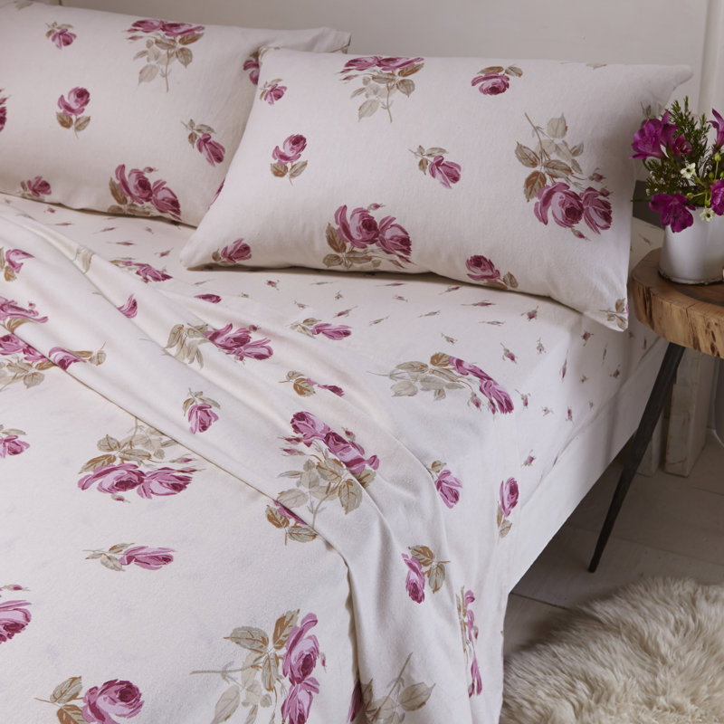 Brushed Floral 100% Cotton Sheet Set, Double