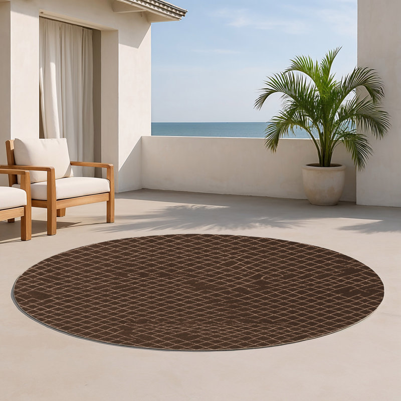 Tapis noir intérieur et extérieur Trellis, Rond 5 pi