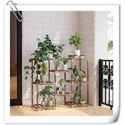 Support à plante d'intérieur avec lumière de croissance, support à plante d'extérieur en bois pour plusieurs plantes, support à plante à échelle pour plante, salon, patio, balcon, jardinage