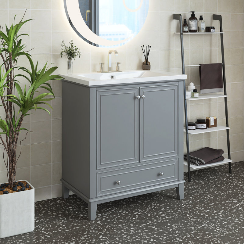 Ensemble de meuble-lavabo simple 30 po avec comptoir en céramique Sirwan, Gris