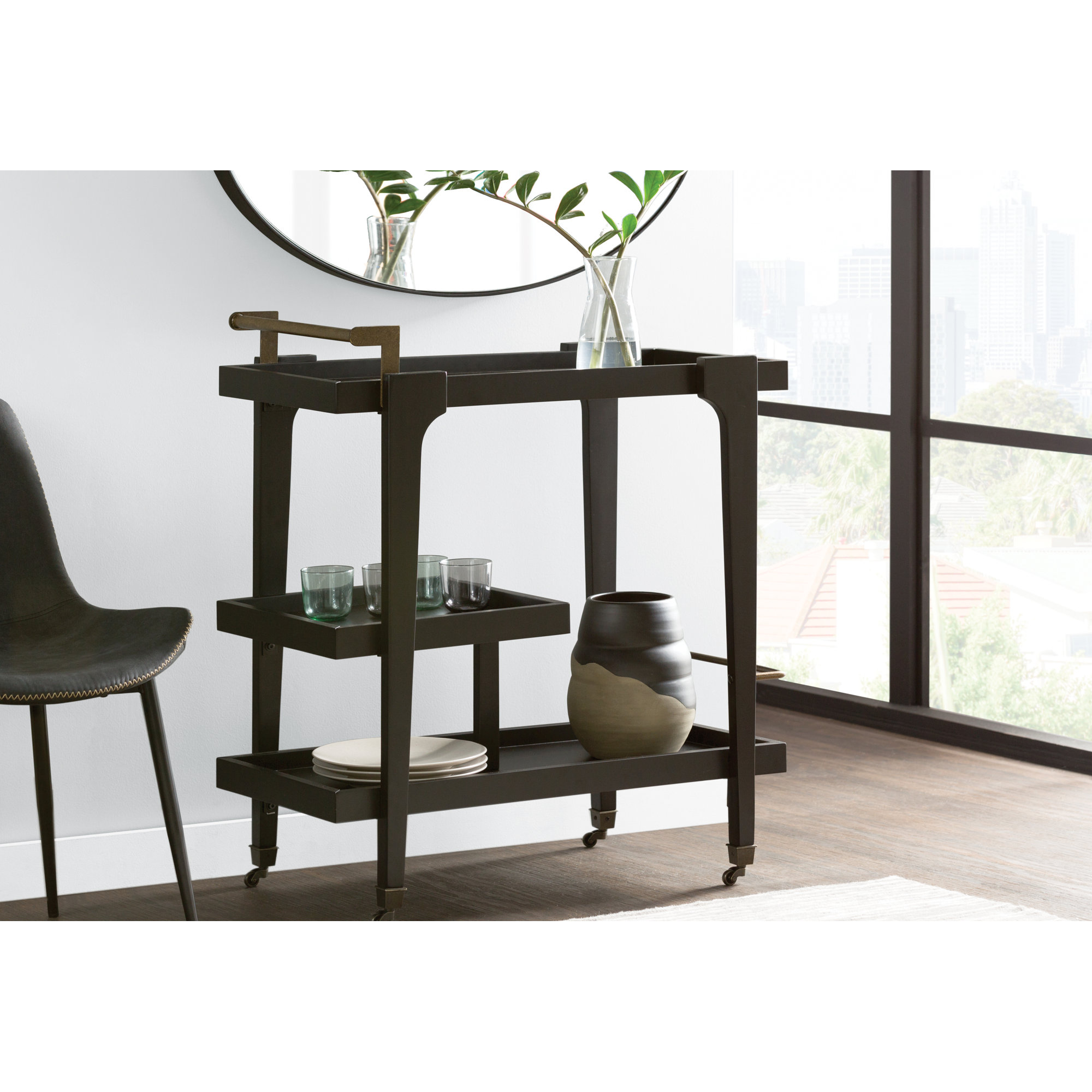 Duron Solid Wood Bar Cart, Black