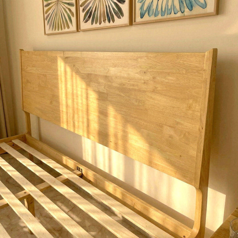 Solid Wood King Bed Frame with Headboard, 800lbs Capacity Scandinavian Platform Bed, Natural Oak Finish, Non-Slip and Noise-Free, No Box Spring Needed