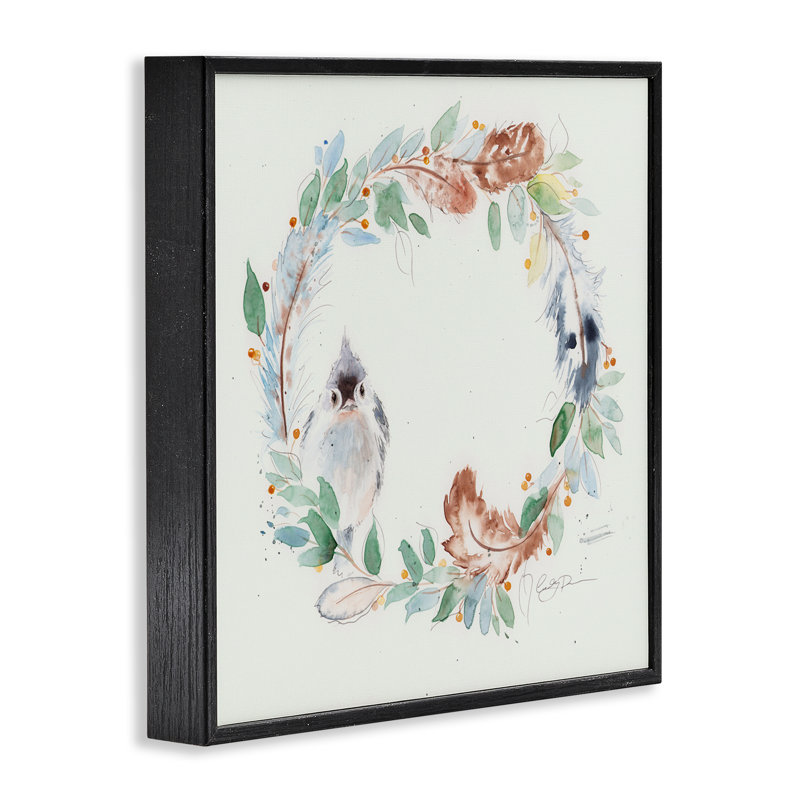 «Wispy Bird & Botanical Wreath», giclée encadrée, design par Cady, H 24 po x l 24 po, Giclée encadrée noir minuit