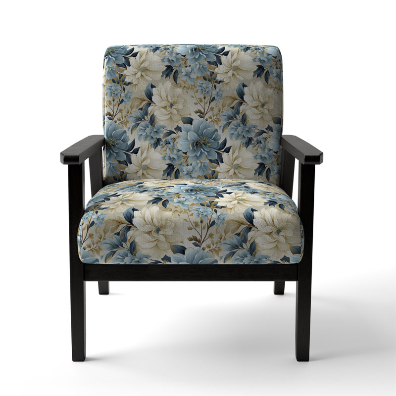 Cobalt Blue Scrollwork Swirls Victorian Pattern II - Upholstered Floral Accent Chair