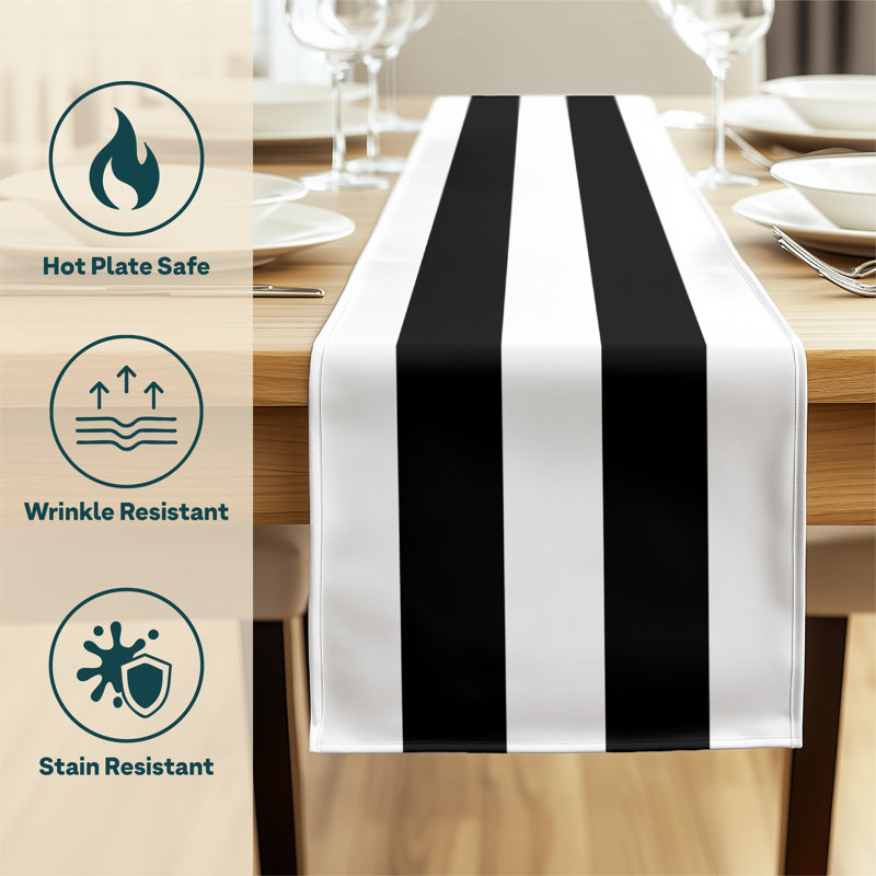 Black Striped Table Runner 72" x 12", 72" L x 12" W, Black