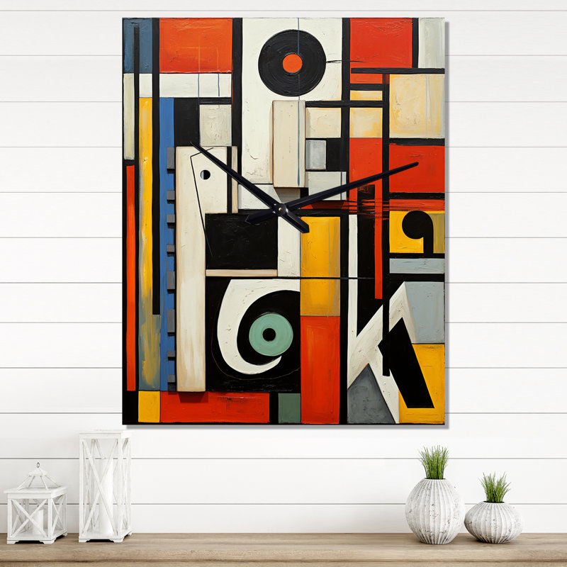 Nouvel ordre abstrait géométrique rétro en rouge - horloge murale rétro moderne géométrique, H 40 po x l 30 po x P 1 po