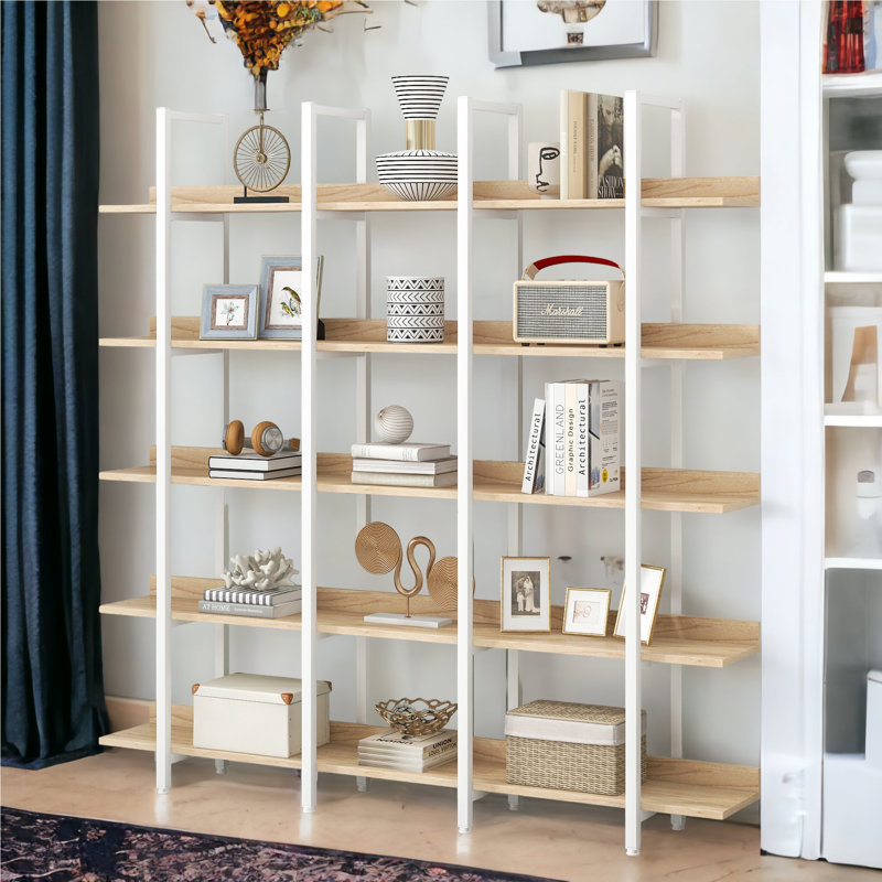 70.5"H X 70.9"W Wood Double 5-Tier Bookcase, White/Oak