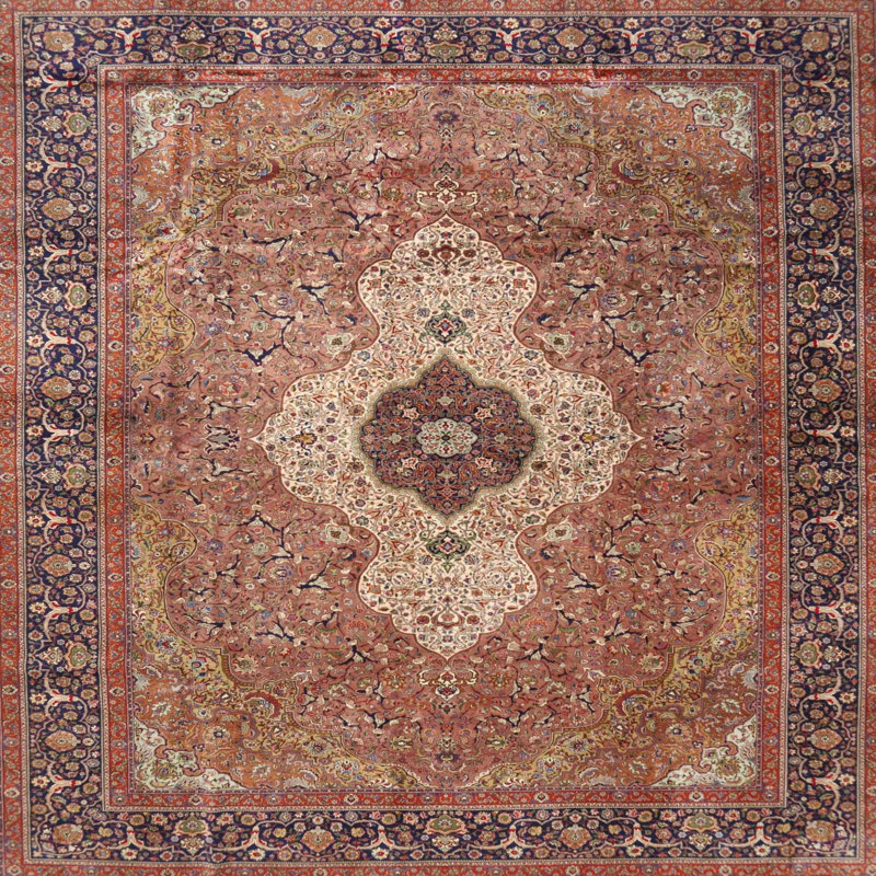 Tapis traditionnel brun / rouge / violet, Carré 6 pi