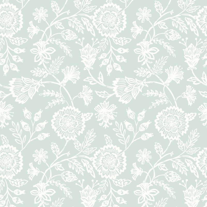 Evelyn Trail - Soft Petrol 10m Wallpaper, Light Blue Floral