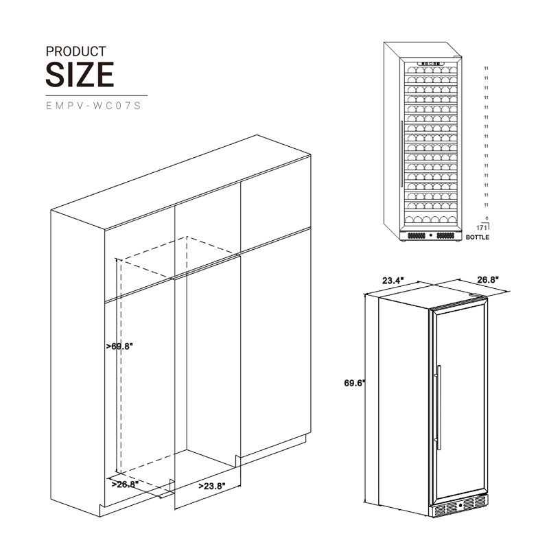 Empava Single Zone 23.4'' Built-In 171 Bottle Wine Refrigerator with Reversible Door