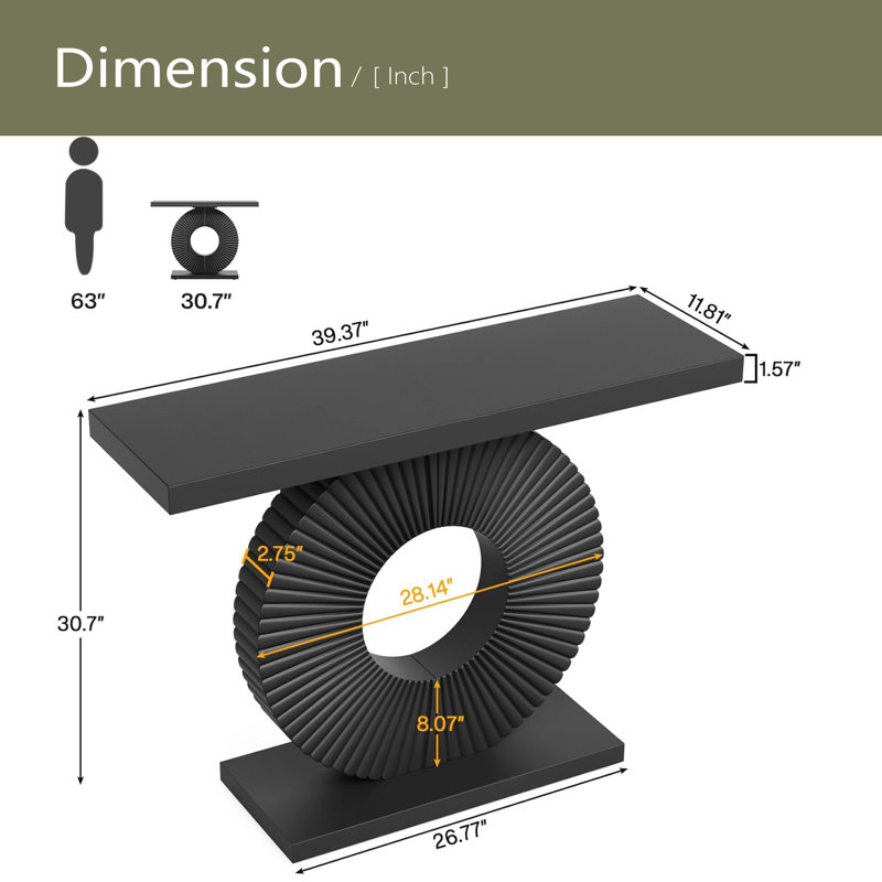Table d'entrée élégante, table de couloir robuste, console polyvalente, Noir