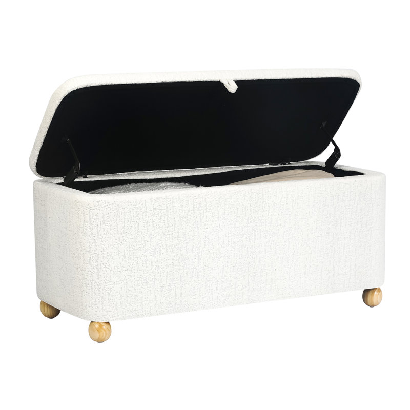 Rectangular Storage Bench, Cream Boucle