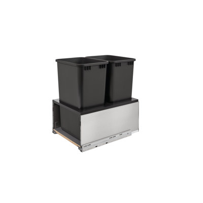 LEGRABOX Double 50 Qt. Stainless-Steel/Black Pullout Waste Container w/ BLUM Soft-Close for 18" Full-Height Frameless Base Cabinets