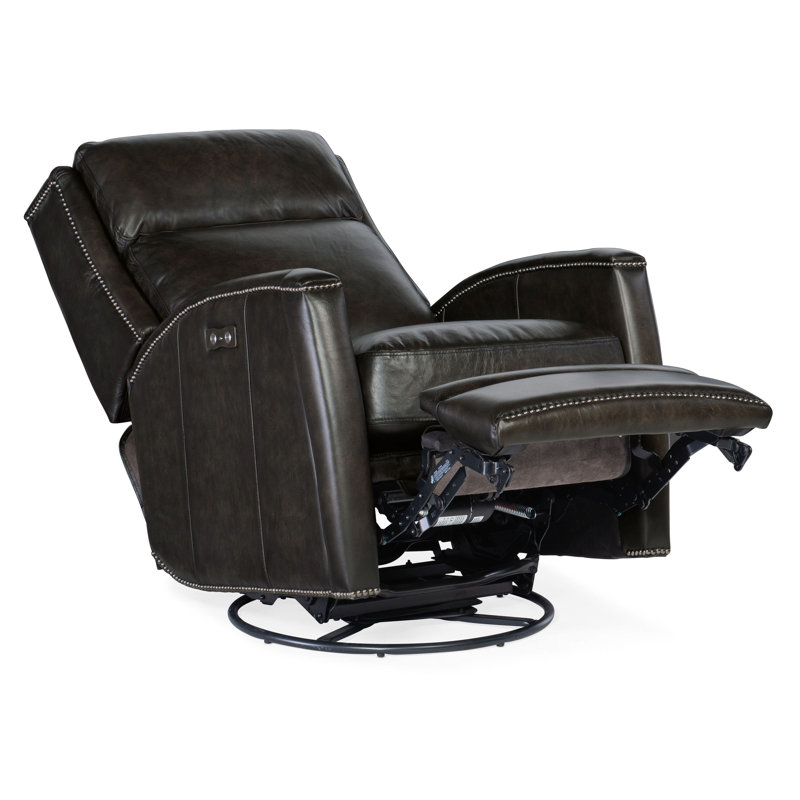 Dunsten Leather Swivel Recliner, Dark Brown Genuine Leather