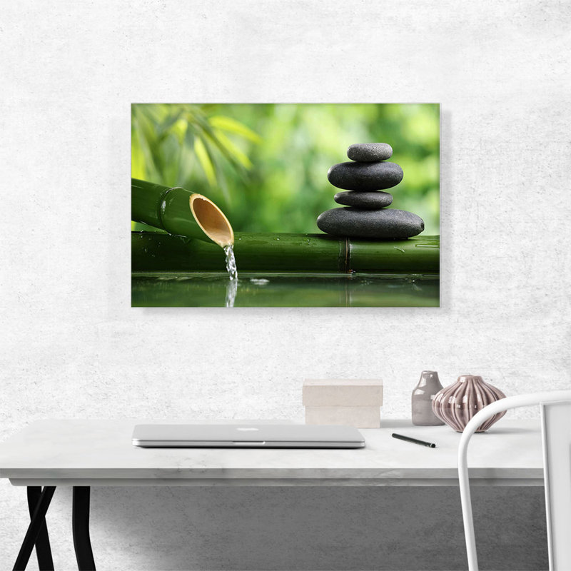 Bamboo Fountain Spa Life - Reproduction de photo sur toile tendue, H 18 po x l 26 po x P 0,75 po