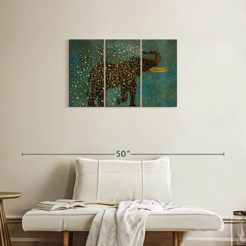 Gold Spraying Elephant, 20" H x 33" W
