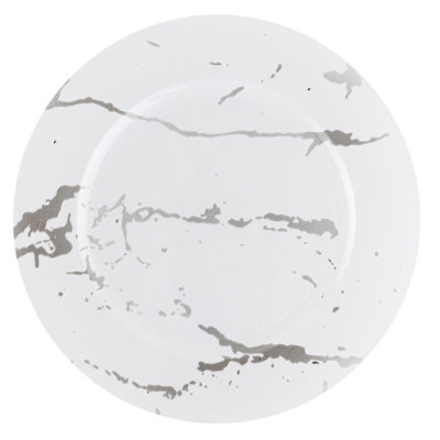 Assiettes en plastique blanches rondes de 13 pouces avec motif marbré Ecoqality 20 personnes