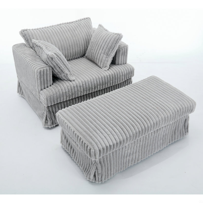 Chaise longue surdimensionnée en velours côtelé avec repose-pieds et fauteuil inclinable, Grey