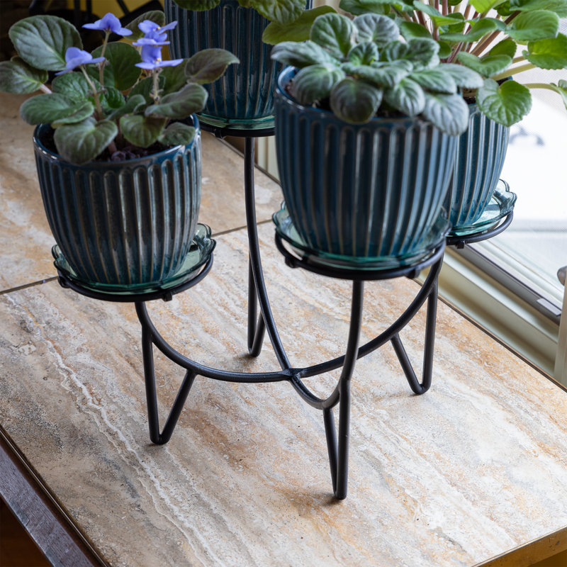 Black Iron Mid-Century Modern Multi-Tier Plant Stand