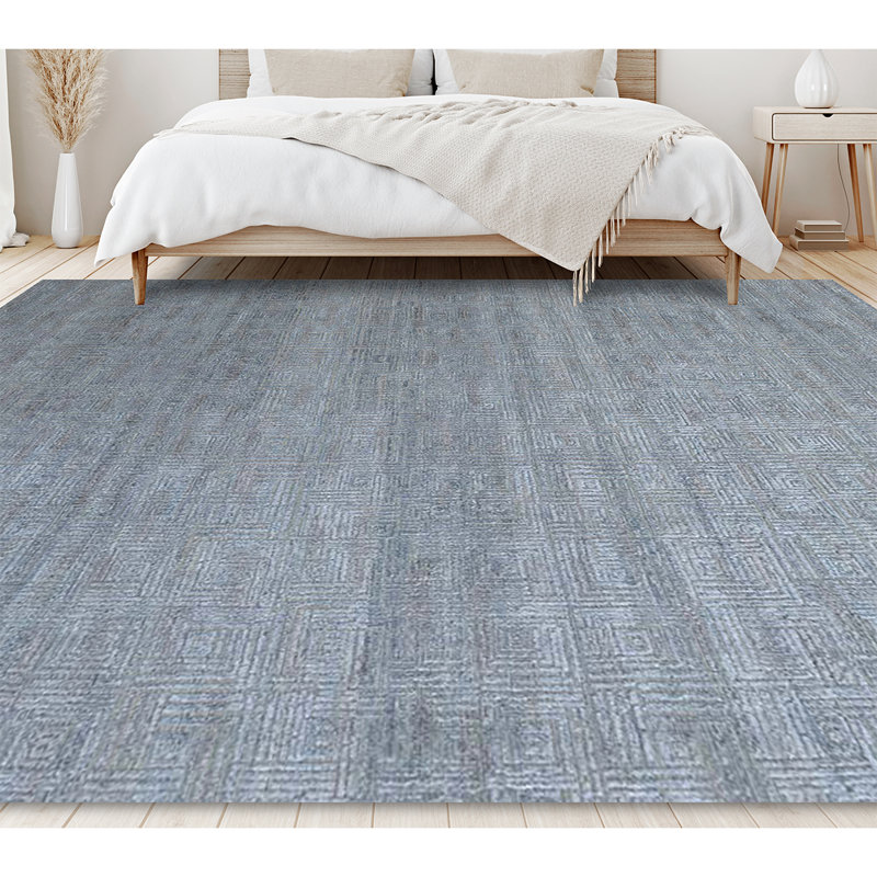 Tapis bleu foncé noué à la main, Rectangle 6 pi x 9 pi