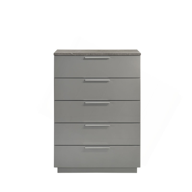 Commode Elara - Finition bicolore très brillante en marbre et laque avec tiroirs spacieux et pieds en métal - Gris
