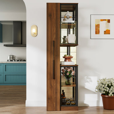 Vitrine de 70 po avec portes et lumières en verre, avec tablette de rangement coulissante multifonctionnelle, armoires de rangement en bois