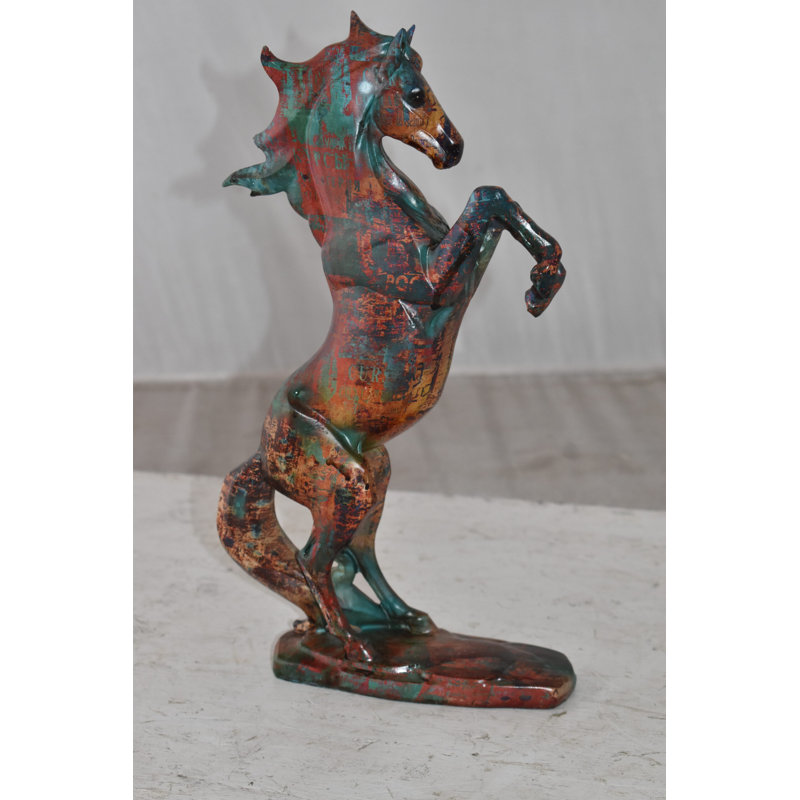 Bania Small Varicolored Rearing Horse Resin Statue Size: 8" x 3" x 13"H