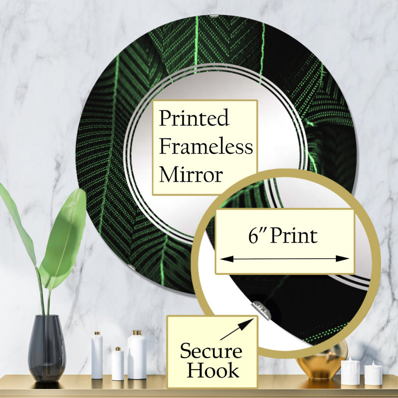 Tissu en soie vert profond avec miroir mural à motif II, 32 po x 32 po