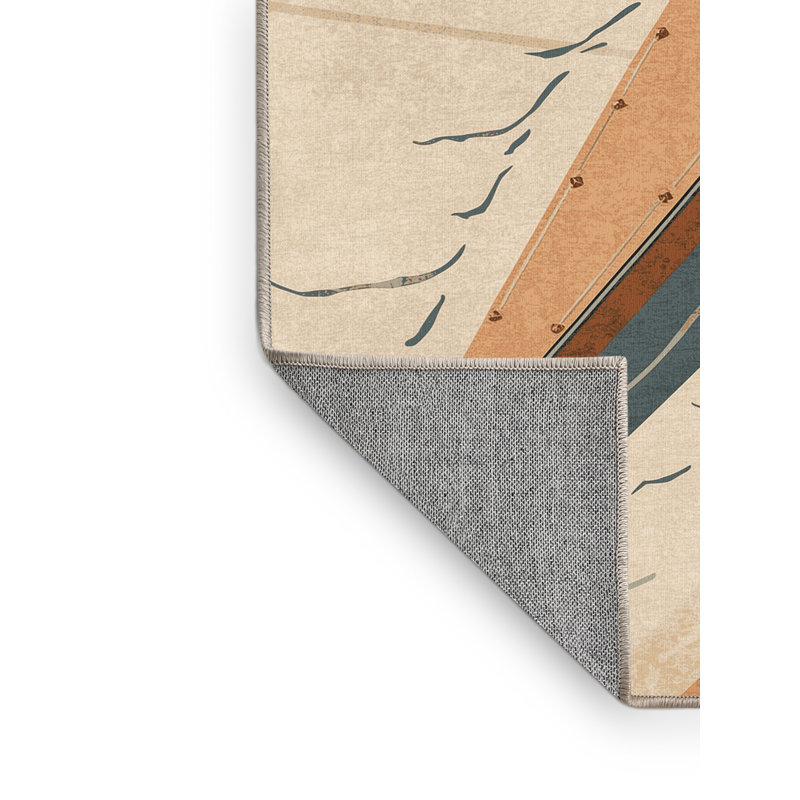 Machine Washable Auburndale Rowing Crew Boat Classic Striped Rug in Beige – Beige Binding, 7x10