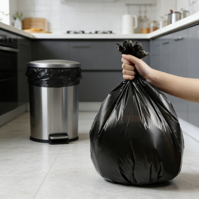 Sacs à ordures robustes de 45 gallons, sacs à ordures polyvalents résistants à la déchirure pour une utilisation intérieure et extérieure, conception à embouchure plate, noir non parfumé