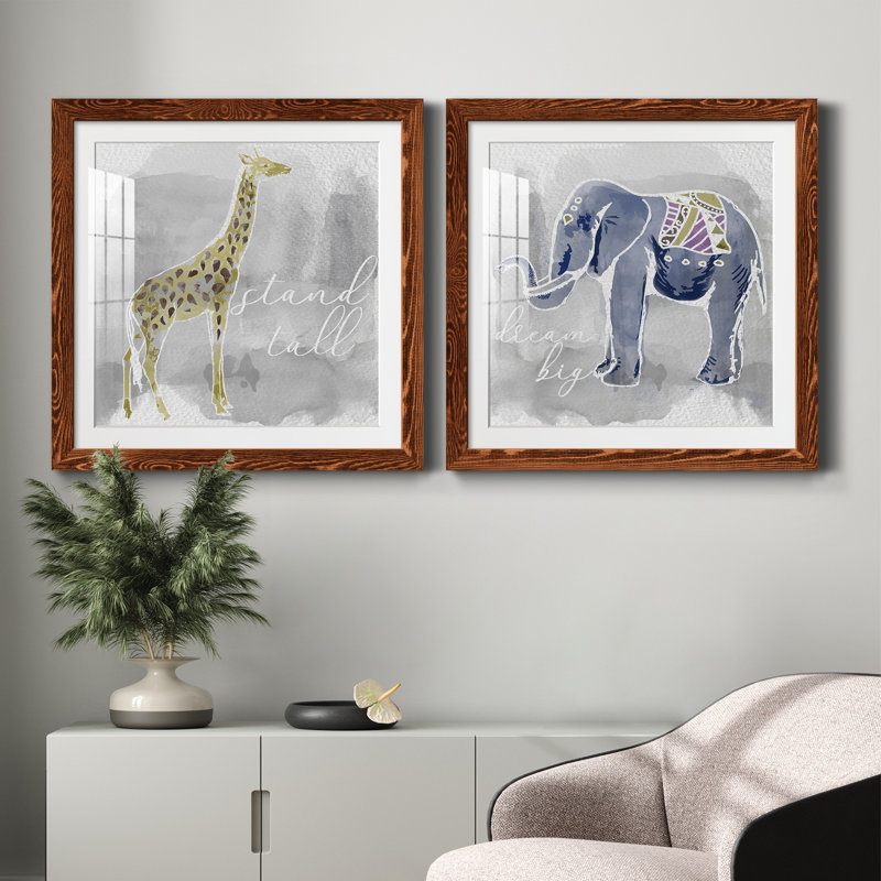 «Stand Tall», ensemble de 2 peintures, H 24 po x l 48 po x P 1 po, Papier avec cadre érable