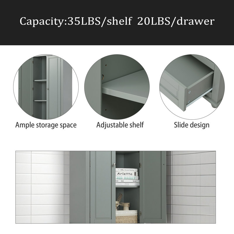 Grande armoire de rangement avec deux tiroirs pour la salle de bain / bureau, Grey