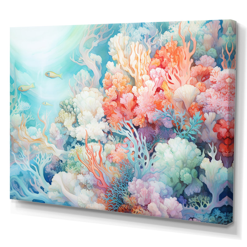 Underwater Coral Symphony Ii I - Coastal Coral Under Water Large, art mural, H 12 po x l 20 po x P 1 po, Toile tendue