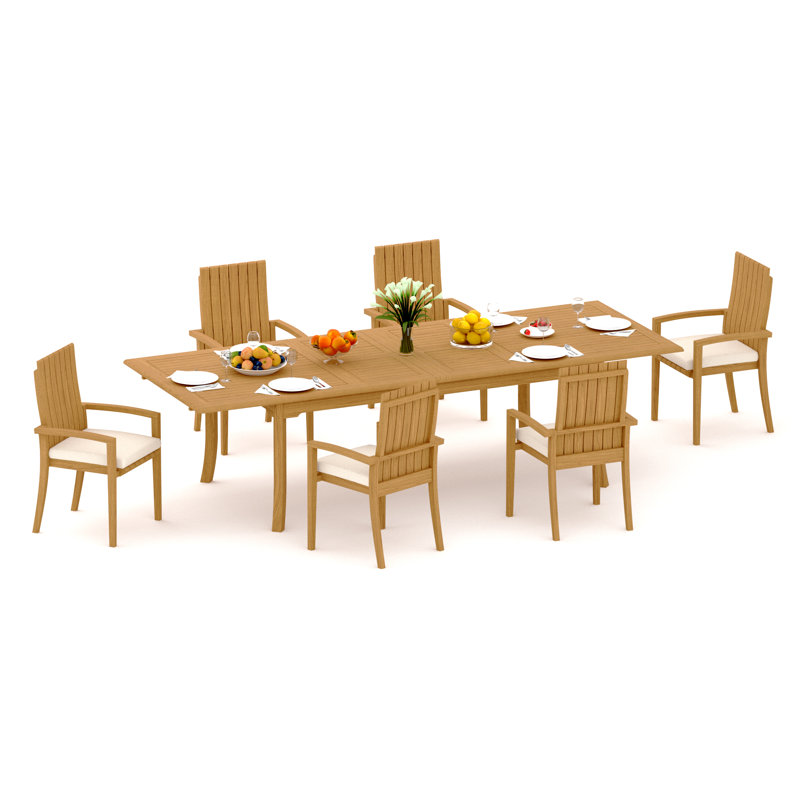 Ensemble de salle à manger 11 pièces en bois de teck de qualité A: table rectangulaire à double extension de 118 po et 10 chaises empilables Ansari # 11GO2410