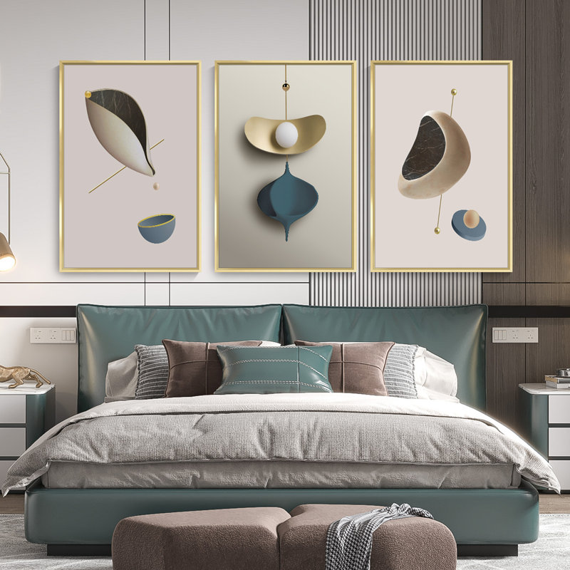Luxueux aluminium encadré, ensemble de 3 reproductions d'art encadrées sur toile, H 24,3 po x l 48,3 po x P 1,65 po, Or