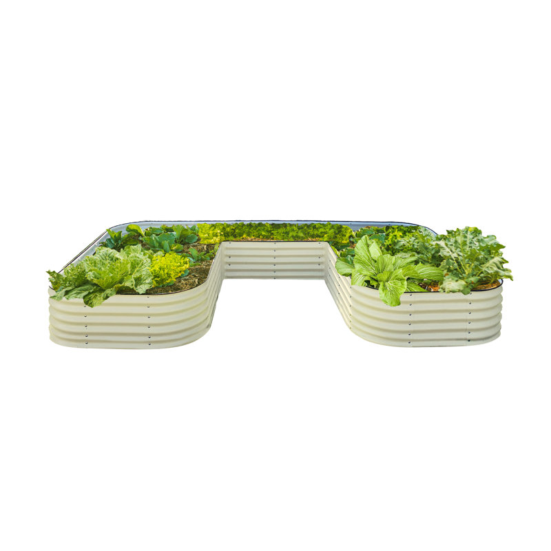17" Tall U-Shaped Metal Outdoor Raised Garden Bed, Pearl White, 17" H x 84" W x 138" D