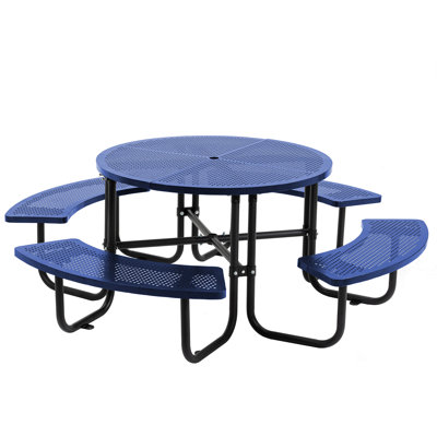 Ridenour Metal Picnic Table Dining Table with Umbrella Hole - Coated Steel Heavy Duty Commercial Grade Table