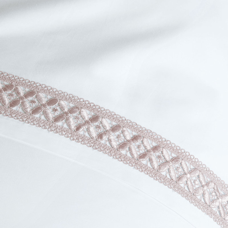 Juliet Egyptian Cotton Sateen Solid Colour Pillowcase, White/Fawn, Standard Pillowcase