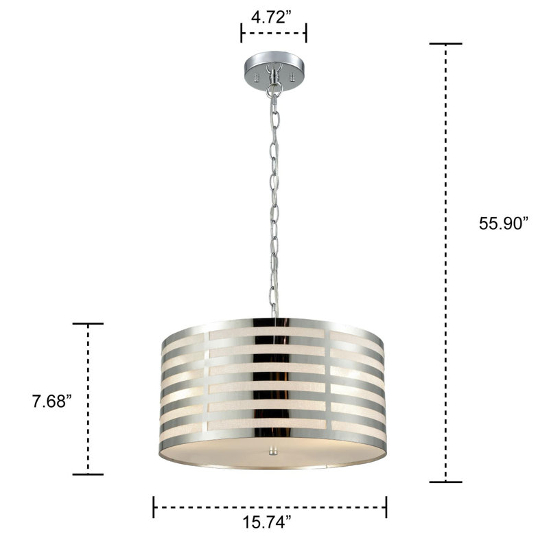 Modern Pendant Chandelier Chrome Finish With Drum Shade