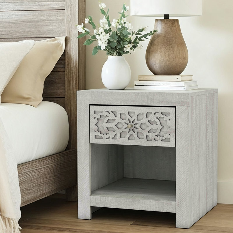 Lukasik Contemporary Boho 1 Drawer Nightstand, Dusty Gray Oak