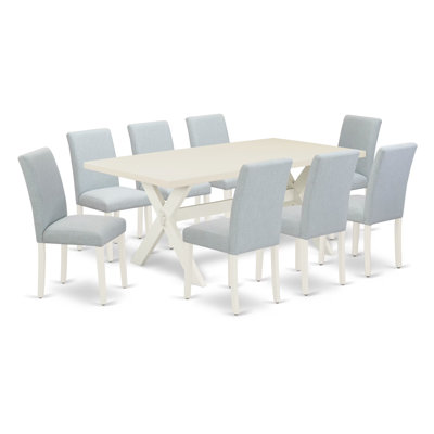 0A02F6EA62124F58AD462B360F712D41 9-Pc Dinette Set - 8 Dining Chairs and a Rectangular Dining Room Table - Linen White Finish