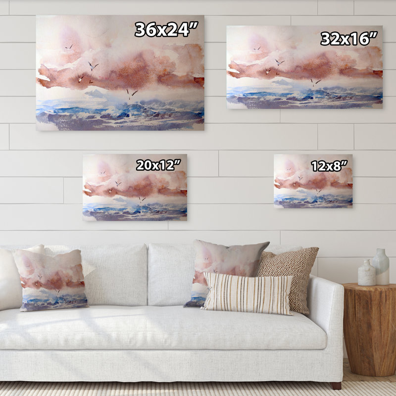 «Wave and Sea Gulls VI», reproduction d'art sur toile encadrée, H 8 po x l 12 po x P 1 po, Toile tendue