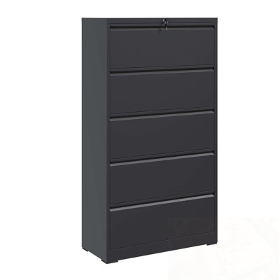 Wide Metal File Cabinet With 5 Drawers And Lock